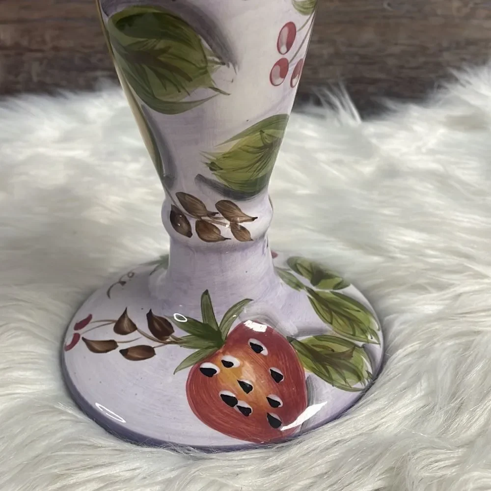 Vintage Ceramic Candlestick, Fruit Design, 9” tall
